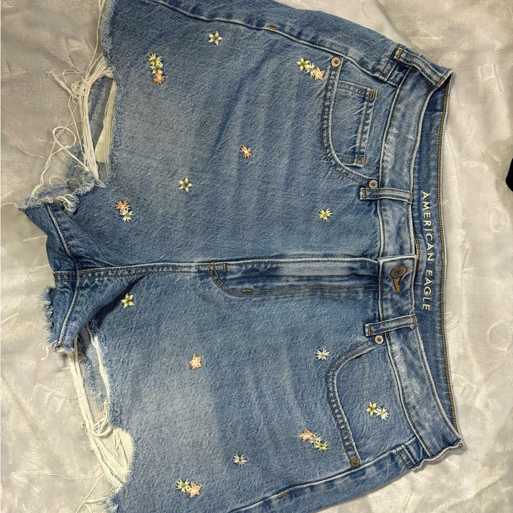 American Eagle Outfitters Light Blue Floral Jean Shorts
